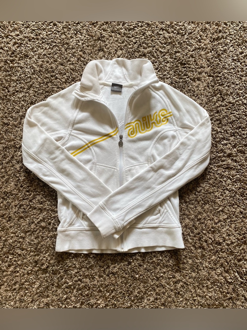 Nike Vintage Y2K White & Yellow Script Spellout Full Zip Track Jacket size S